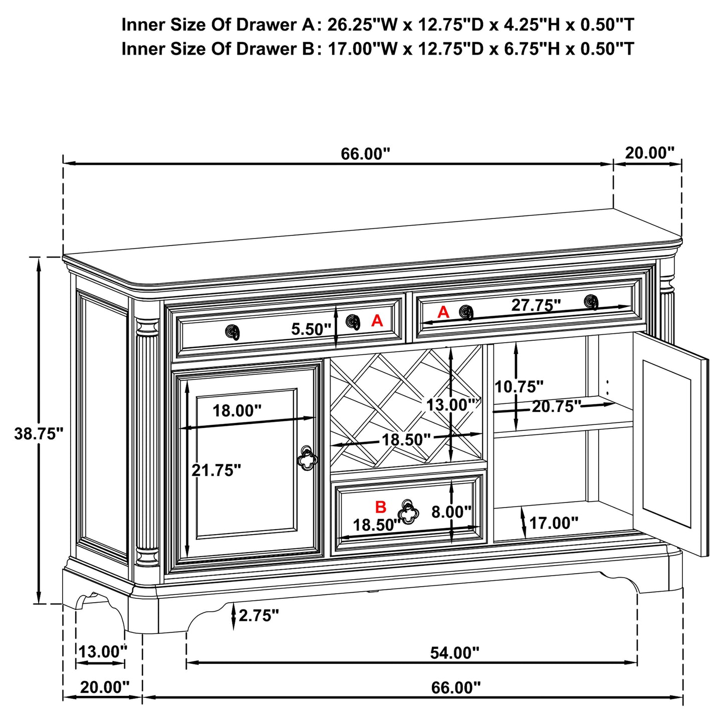 Cresswell 2-door 3-drawer Wine Storage Buffet Weathered Taupe