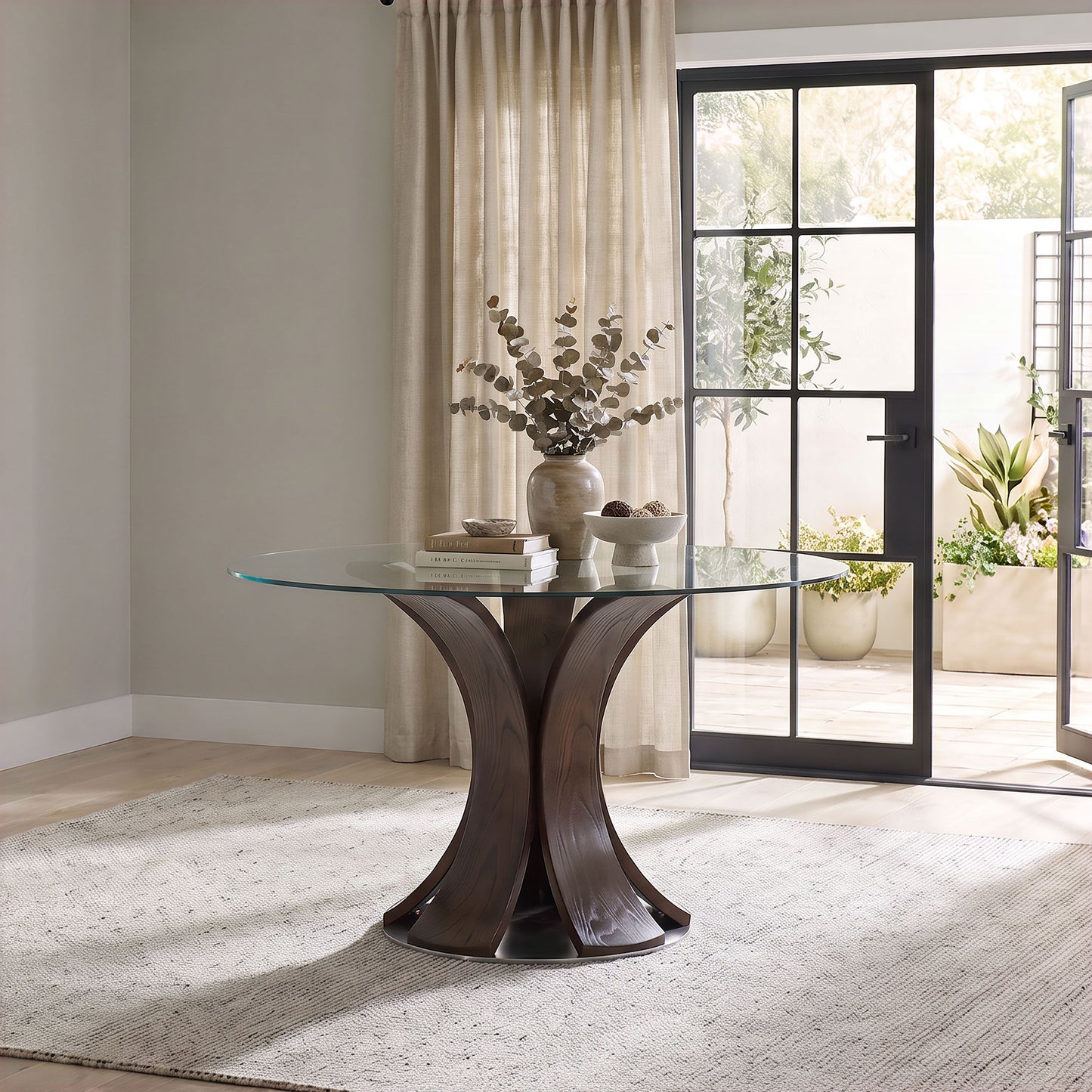 Naser 48-inch Round Glass Top Dining Table Dark Walnut
