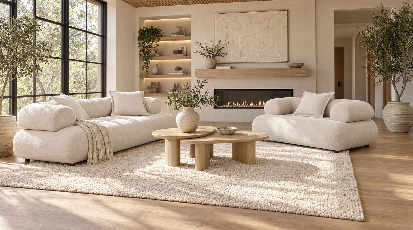 Eskola 3-seat Chenille Sofa with Rounded Shelter Arms Ivory