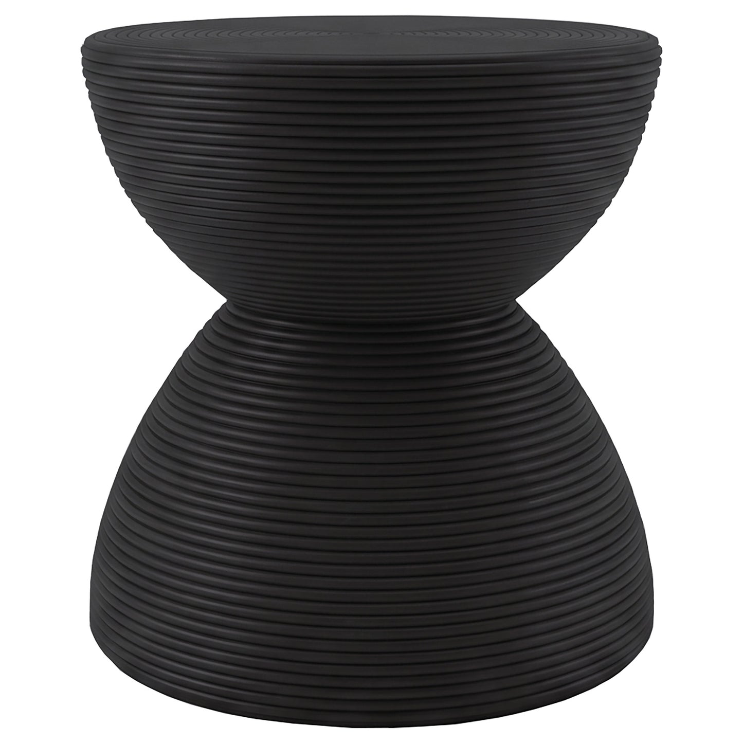 Macedo Round Ribbed Rattan Drum End Table Black