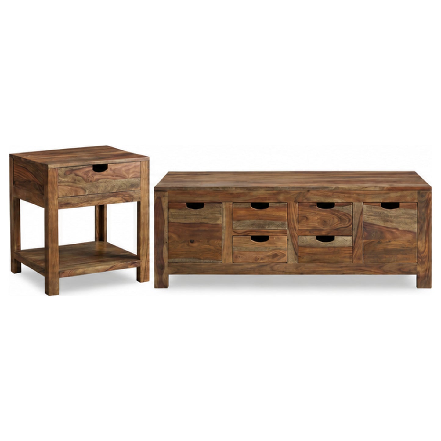Esther 2-Piece Solid Sheesham Coffee and End Table Set Natural
