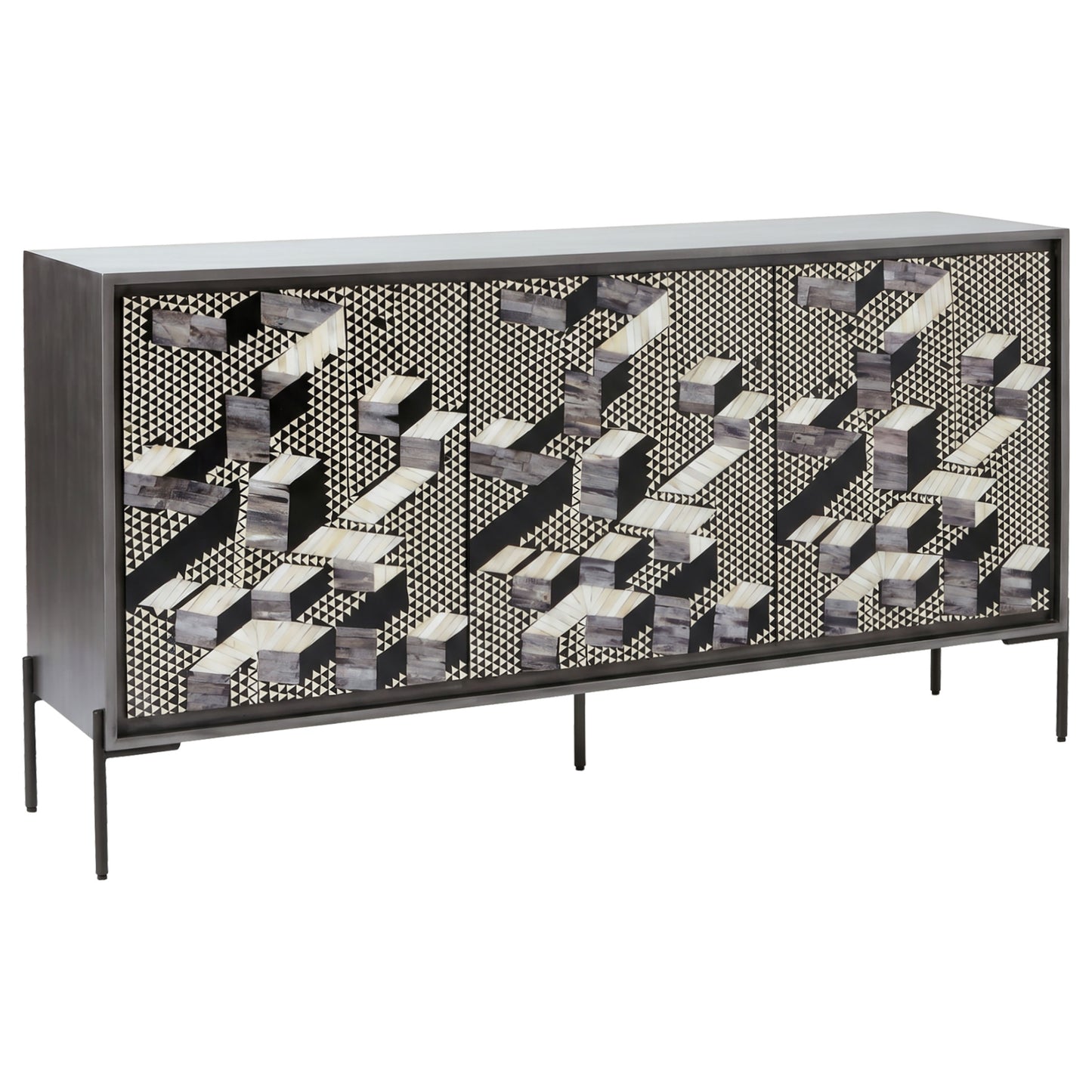 Krause 3-door Bone Inlay Accent Cabinet Grey and Black