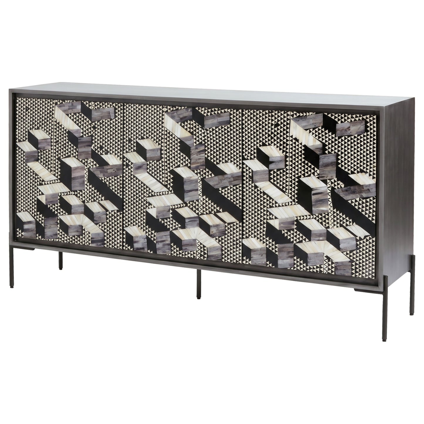 Krause 3-door Bone Inlay Accent Cabinet Grey and Black
