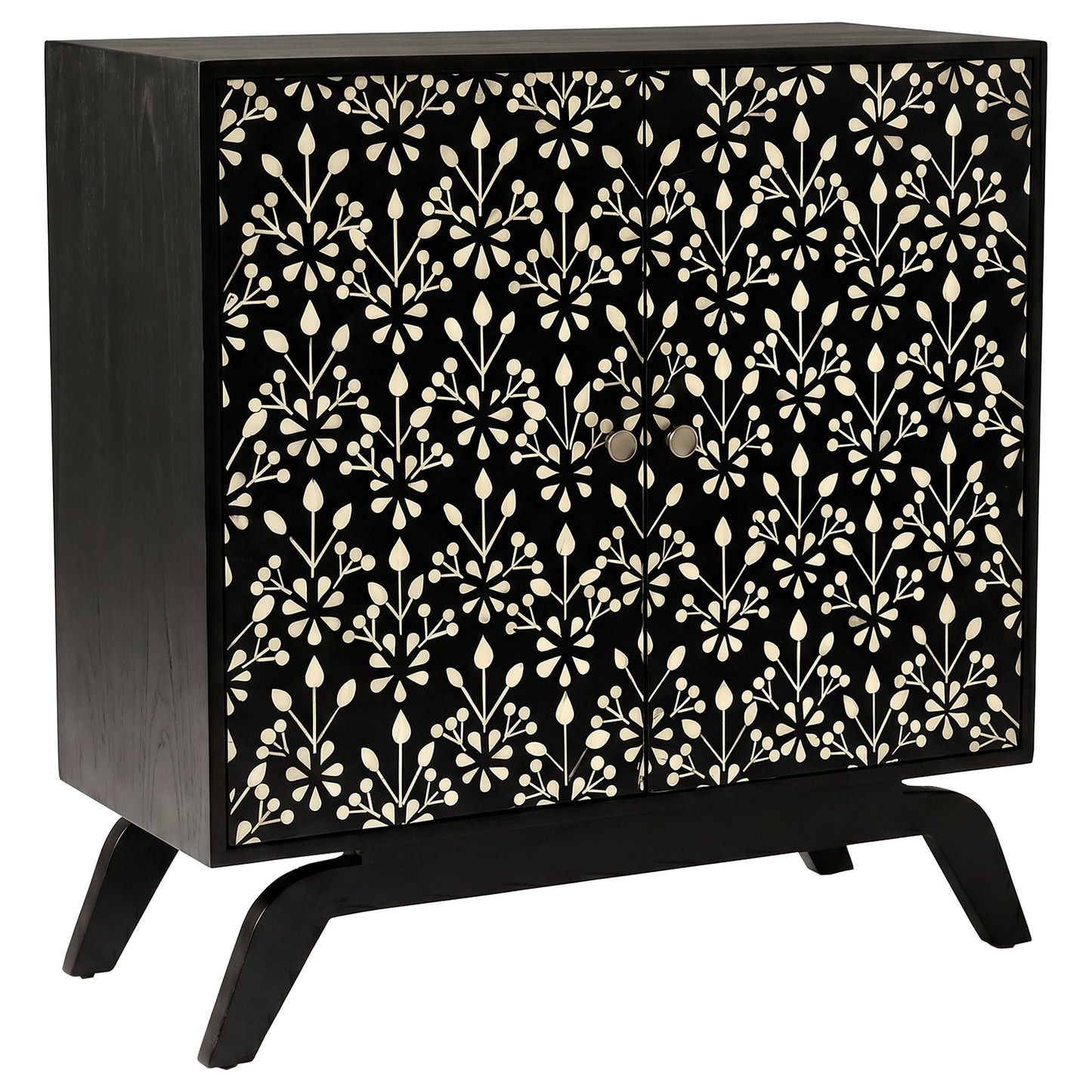 Marlon 2-door Floral Bone Inlay Accent Cabinet Black