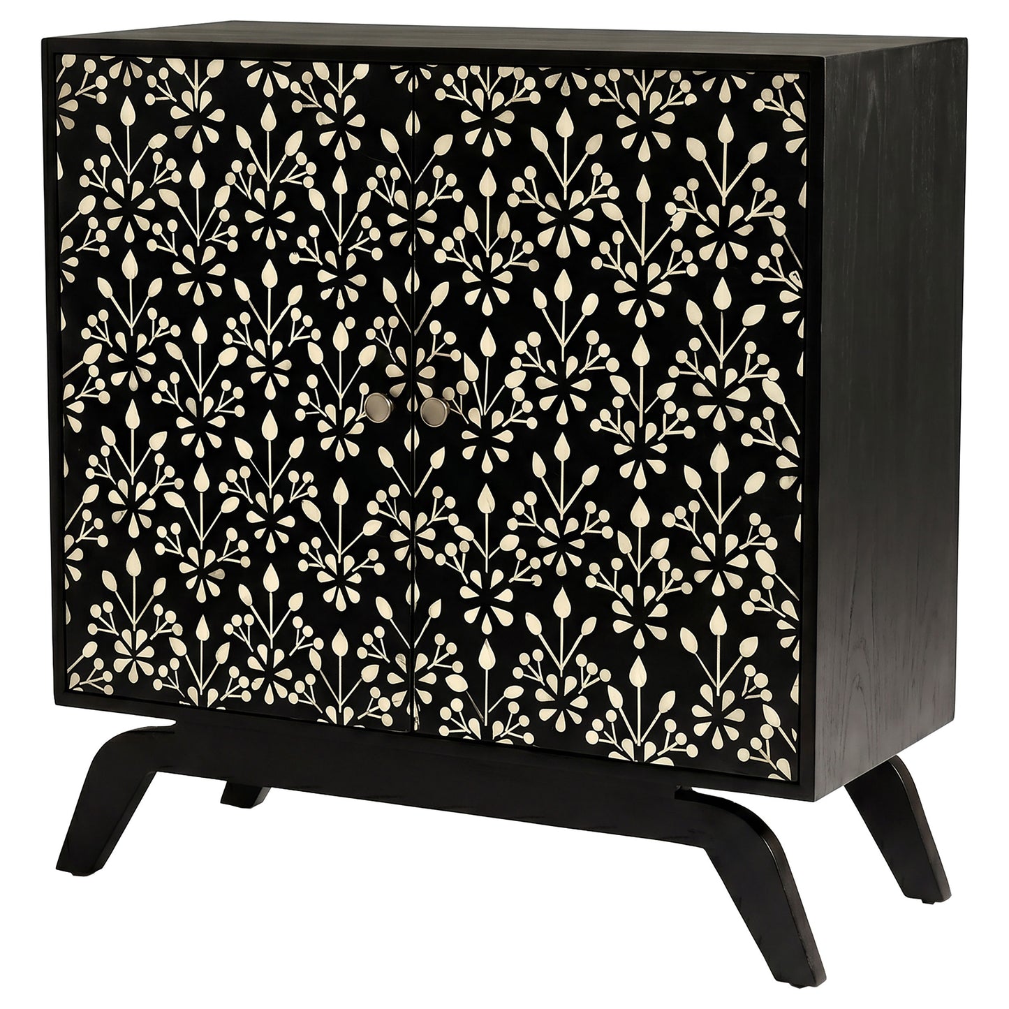 Marlon 2-door Floral Bone Inlay Accent Cabinet Black