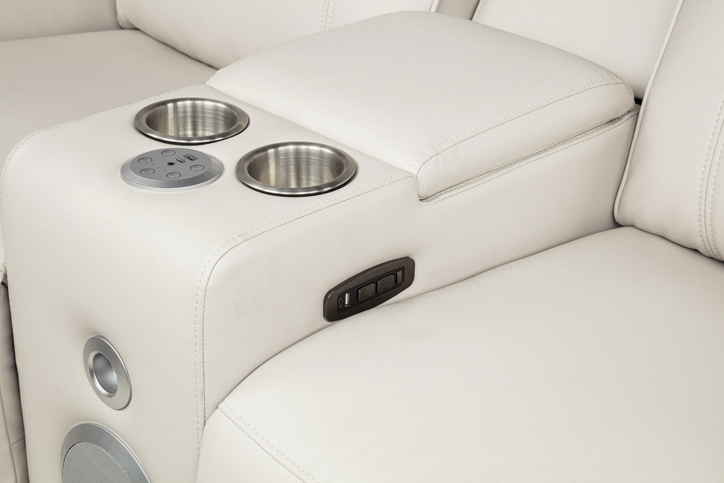 Rojas Dual Power Reclining Loveseat with Bluetooth Speakers Greige