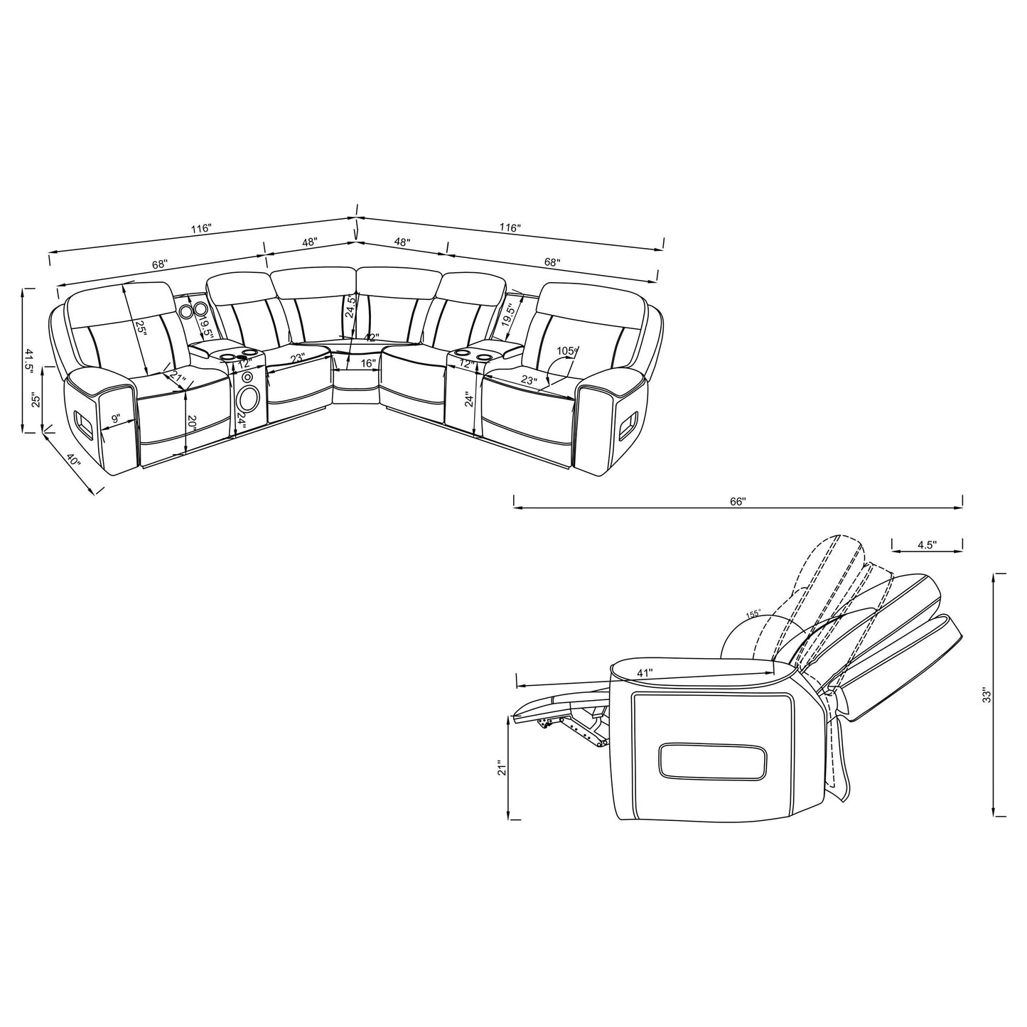 Rojas 3-Piece Dual Power Reclining L-Shaped Sectional with Bluetooth Red