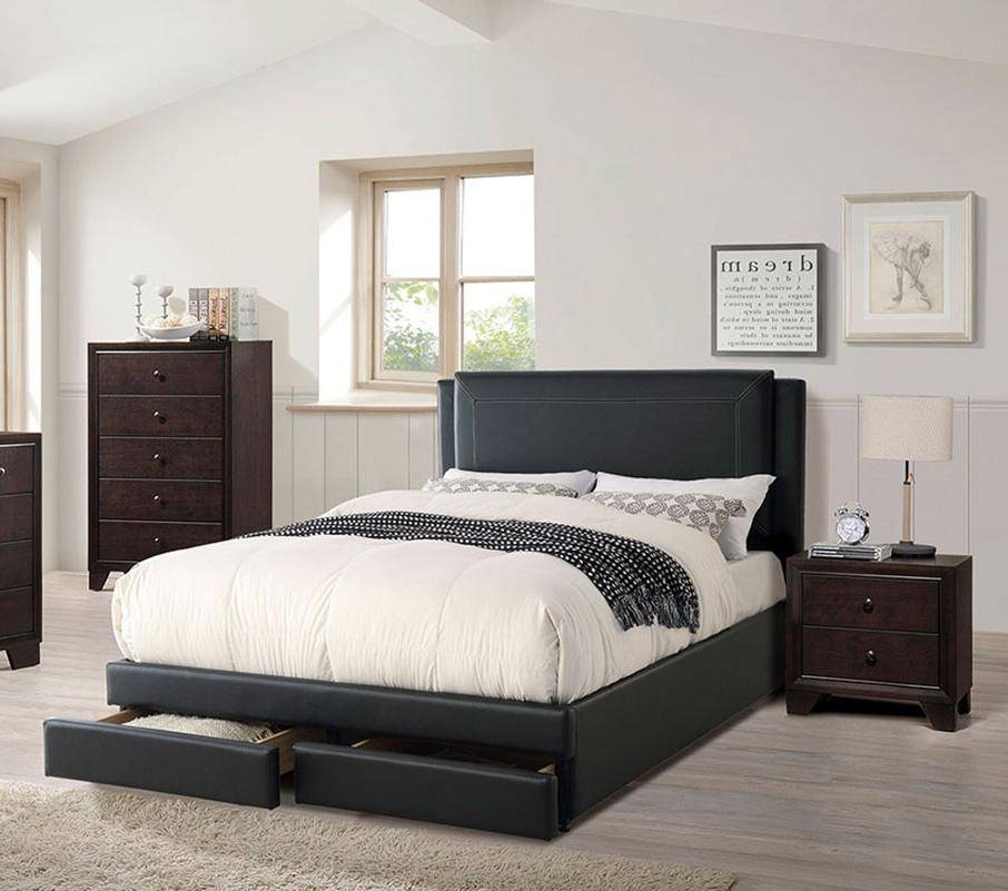 Sedale Eastern King Black Leather Bed Frame with Storage