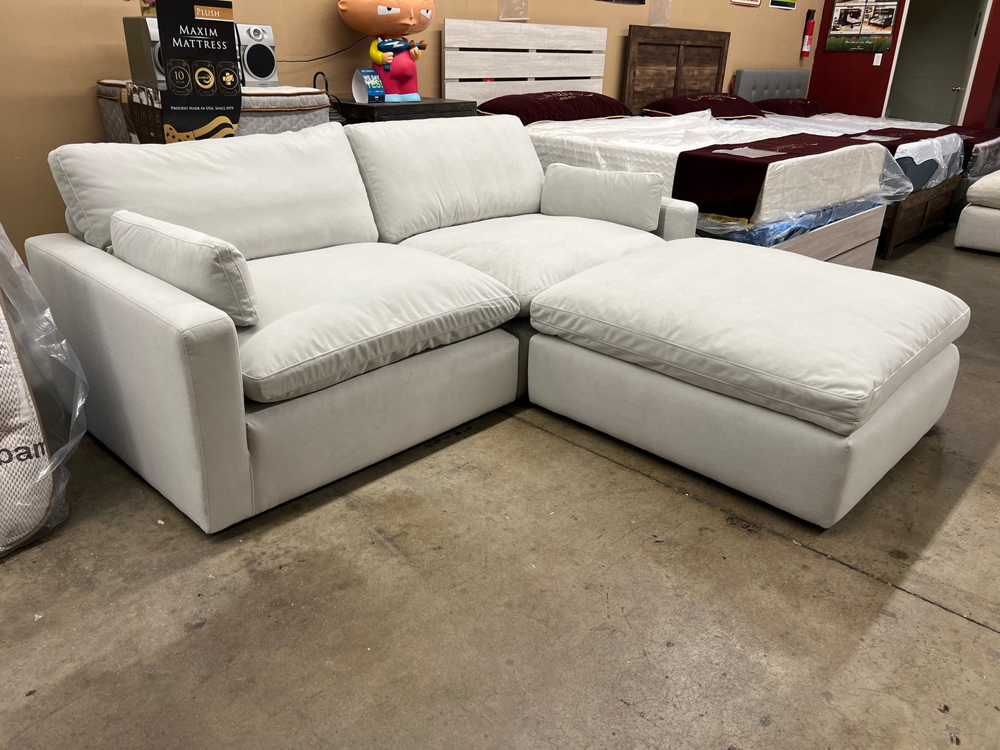 Divinity Ivory Velvet Feather Down Cloud Modular Sectional Sofa