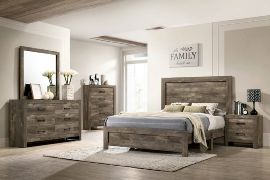 Chamberlan 4 PC King Size Rustic Wood Bedroom Set