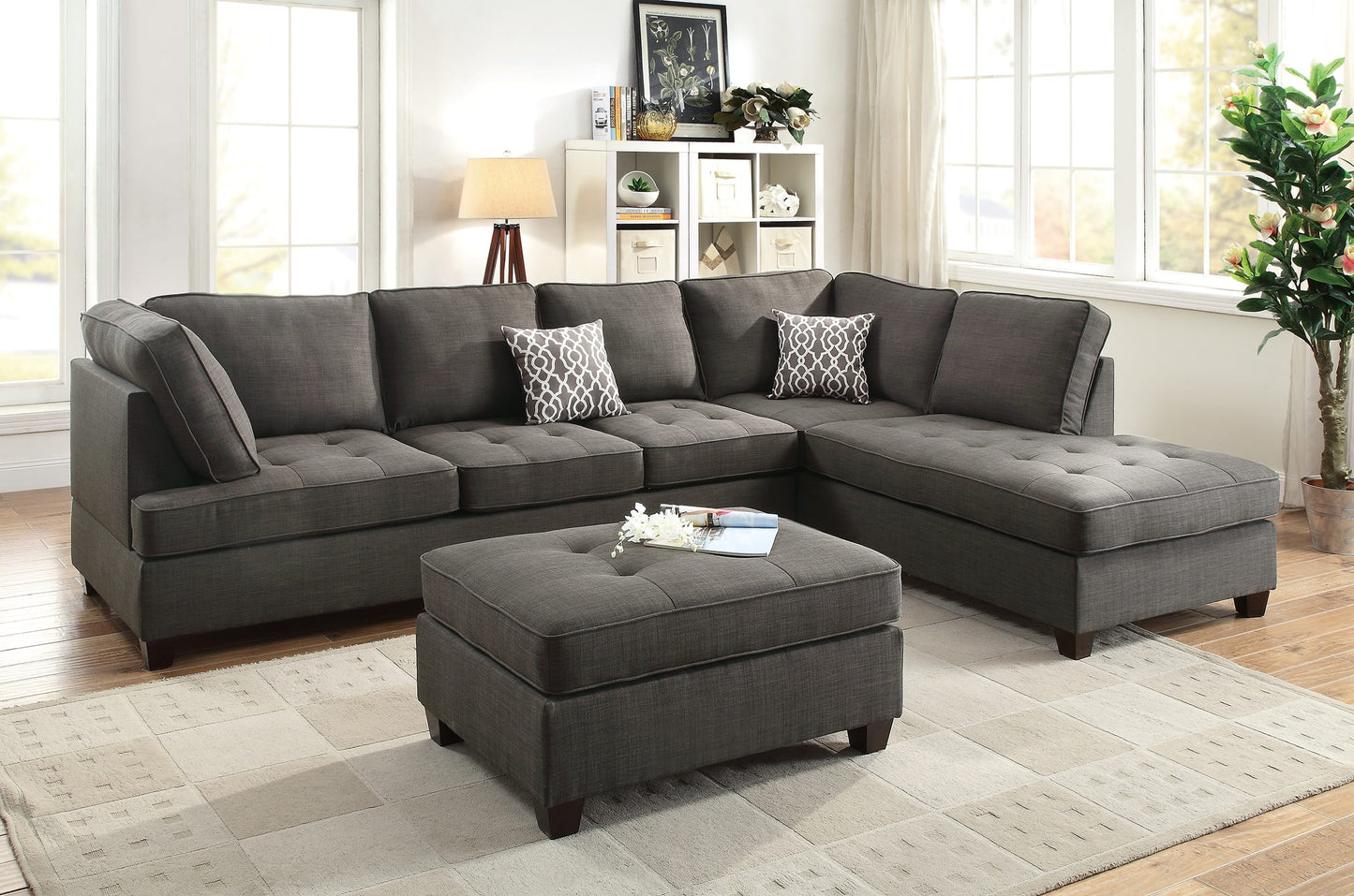Pat Dark Grey Sectional Sofa with Reversible Chaise