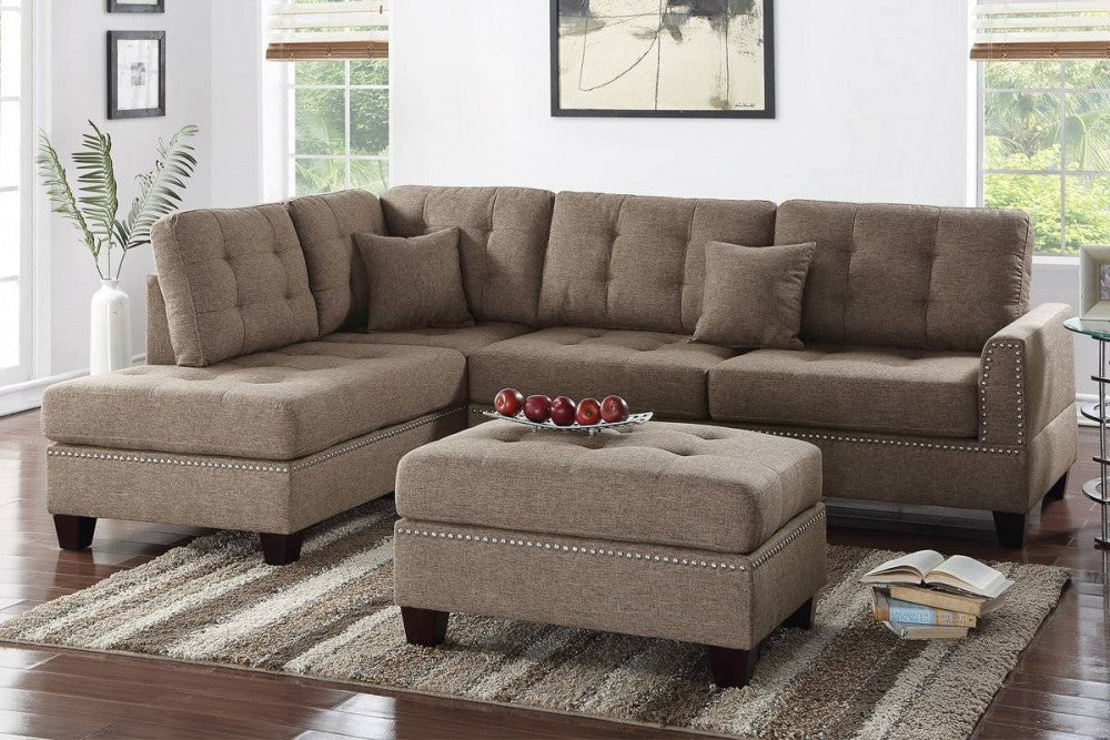 Durden Brown Linen Reversible Sectional Sofa
