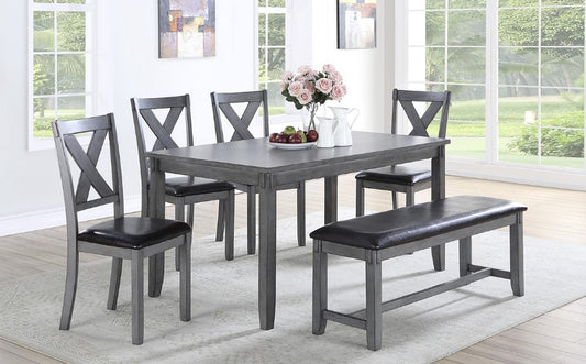 Gray DeAngelo 6 PC Dining Room Table Set with Bench