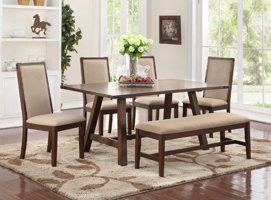 Frances 6Pcs Formal Dining Set Table + 4 Chairs + Bench