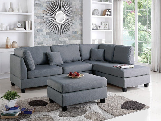 Grey Textured Linen Sectional Sofa