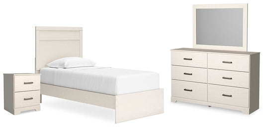 Stelsie Twin Panel Bed with Mirrored Dresser and Nightstand