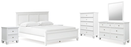 Fortman California King Panel Bed with Mirrored Dresser, Chest and 2 Nightstands