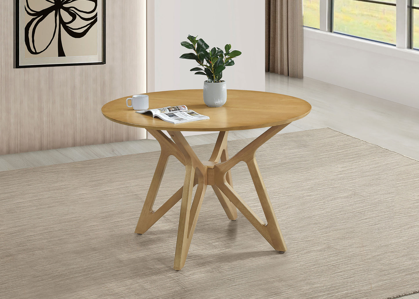Mesa de comedor redonda Elowen de 42 pulgadas de madera maciza en nogal claro