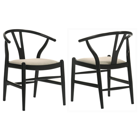 Dinah Danish Y-Shaped Back Wishbone Dining Side Chair Black and Beige (Set of 2)