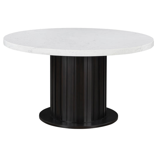 Sherry Round Dining Table Rustic Espresso and White