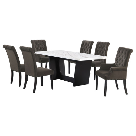 Sherry 7-piece Rectangular Marble Top Dining Set Brown and White