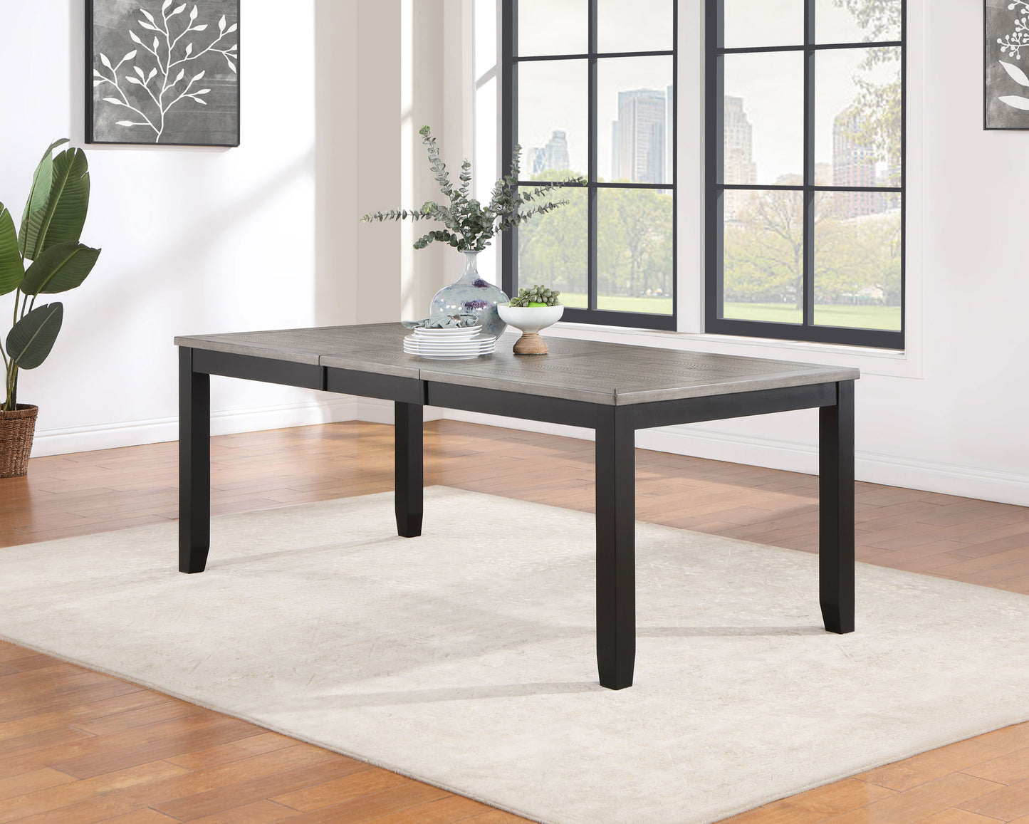 Mesa de comedor rectangular Elodie de 78 pulgadas con hojas extensibles, color negro