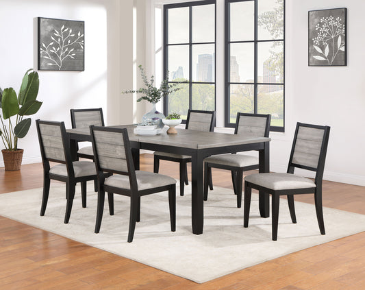 Elodie 7-piece Dining Table Set with Extension Leaf Grey and Black
