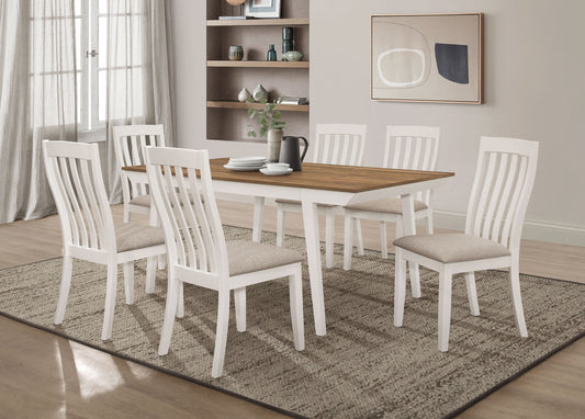 Nogales 7-piece Rectangular Dining Table Set Natural Acacia and Off White