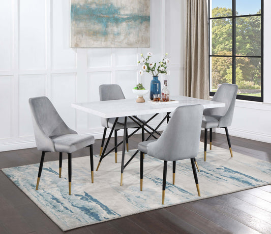 Gabrielle 5-piece Marble Top Rectangular Dining Table Set White and Grey