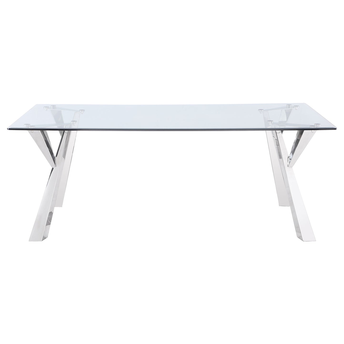 Mesa de comedor rectangular Alaia de 79 pulgadas con tapa de vidrio cromada