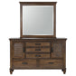 Franco 5-drawer Dresser with Mirror with 2 Louvered Doors Burnished Oak