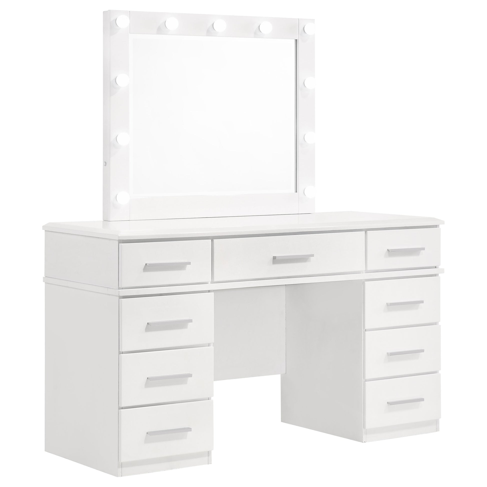 Coaster Furniture Felicity 9-drawer Glossy White, Vanity Desk with Lighted Mirror Coaster Furniture Felicity 9-drawer Glossy White, Vanity Desk with Lighted Mirror