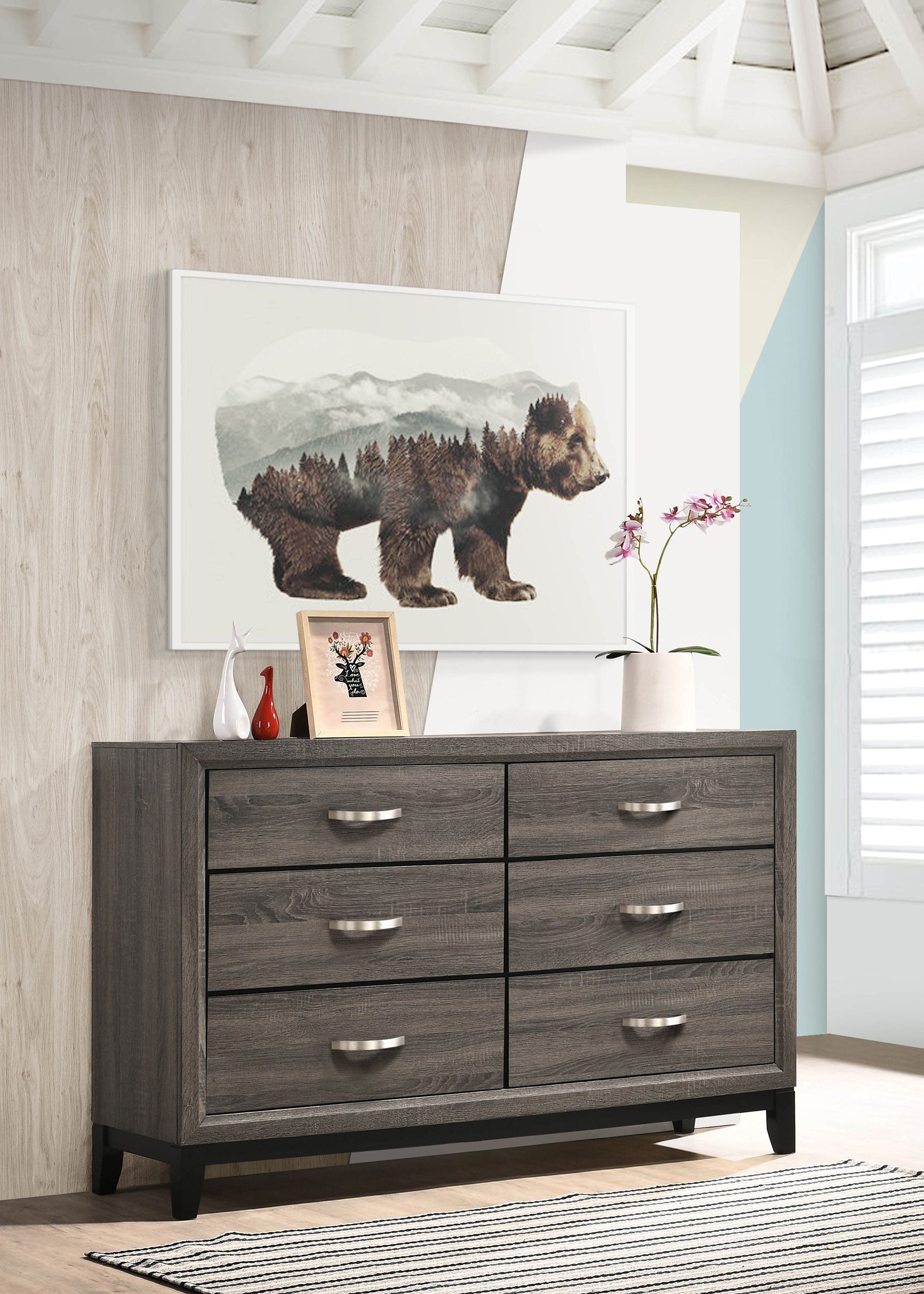 dresser grey oak Watson 6-drawer Dresser Grey Oak and Black