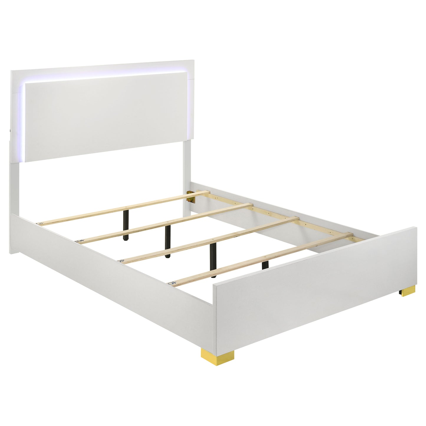 Cama Marceline Wood Queen con panel LED blanco
