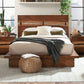 Cama Queen con paneles Winslow Wood en tonos nogal ahumado y grano de café