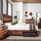 Cama Queen Winslow Wood con paneles de almacenamiento en nogal ahumado