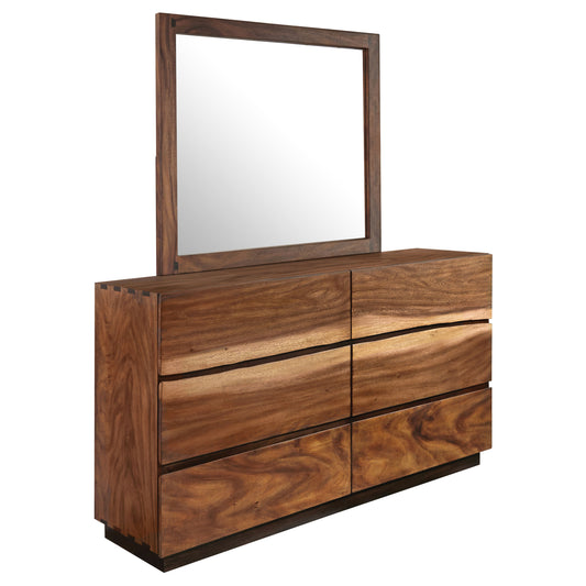 Winslow 6-drawer Dresser with Mirror Smokey Walnut and Coffee Bean