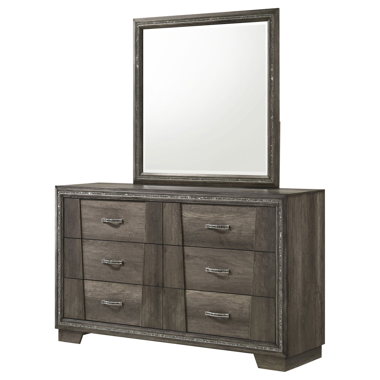 Janine 6-drawer Dresser with Mirror Grey