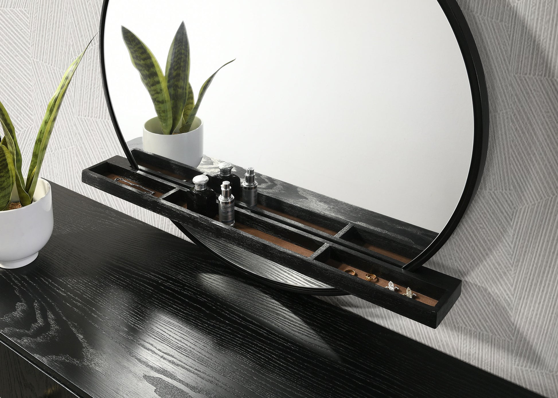 black mirror for dresser Arini - Round Vanity Wall Mirror with Shelf