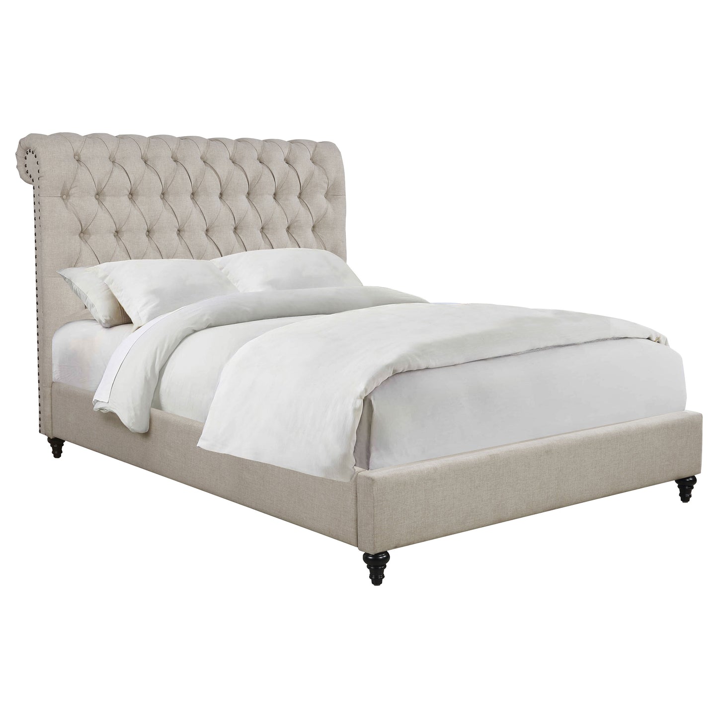 Cama Devon de 57 pulgadas tapizada con paneles completos en beige