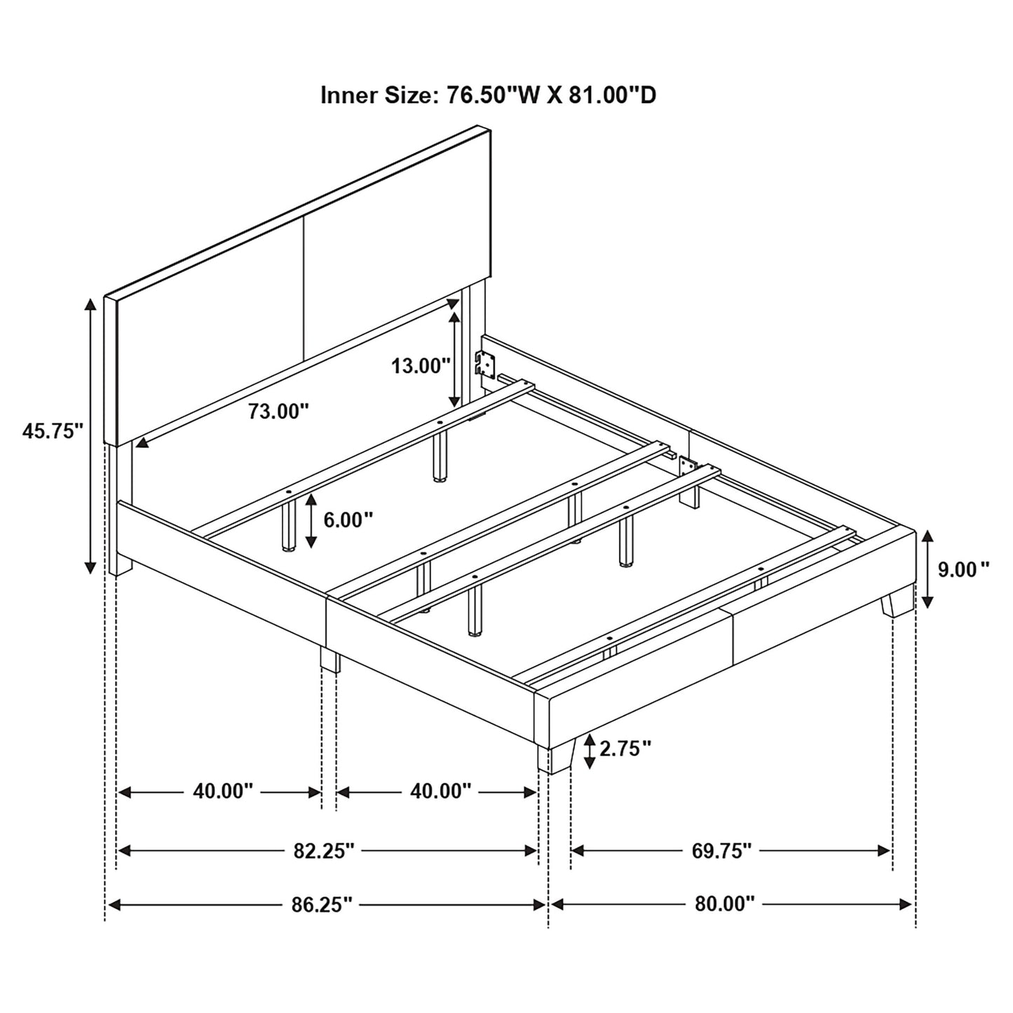Cama Dorian con paneles tapizados en piel sintética color negro