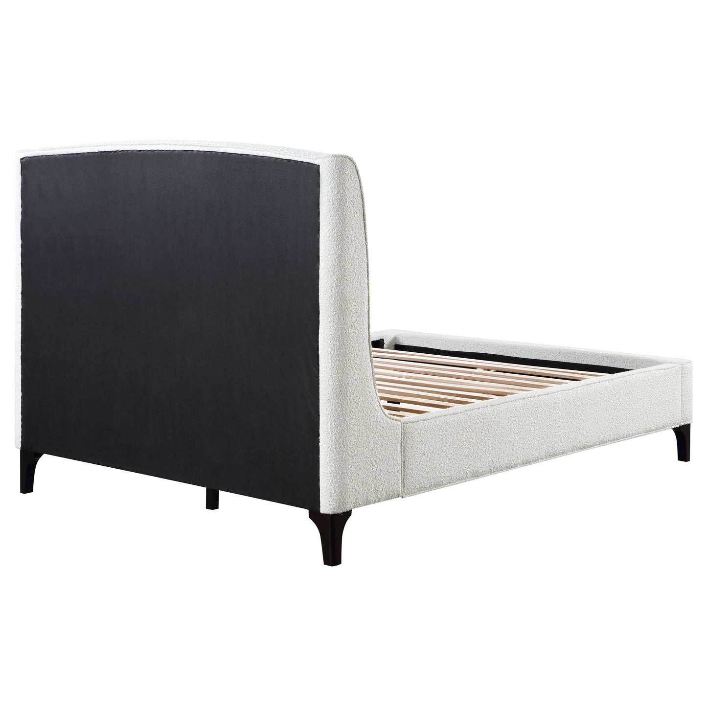 Cama Mosby tapizada Eastern King con respaldo de alas, color nieve