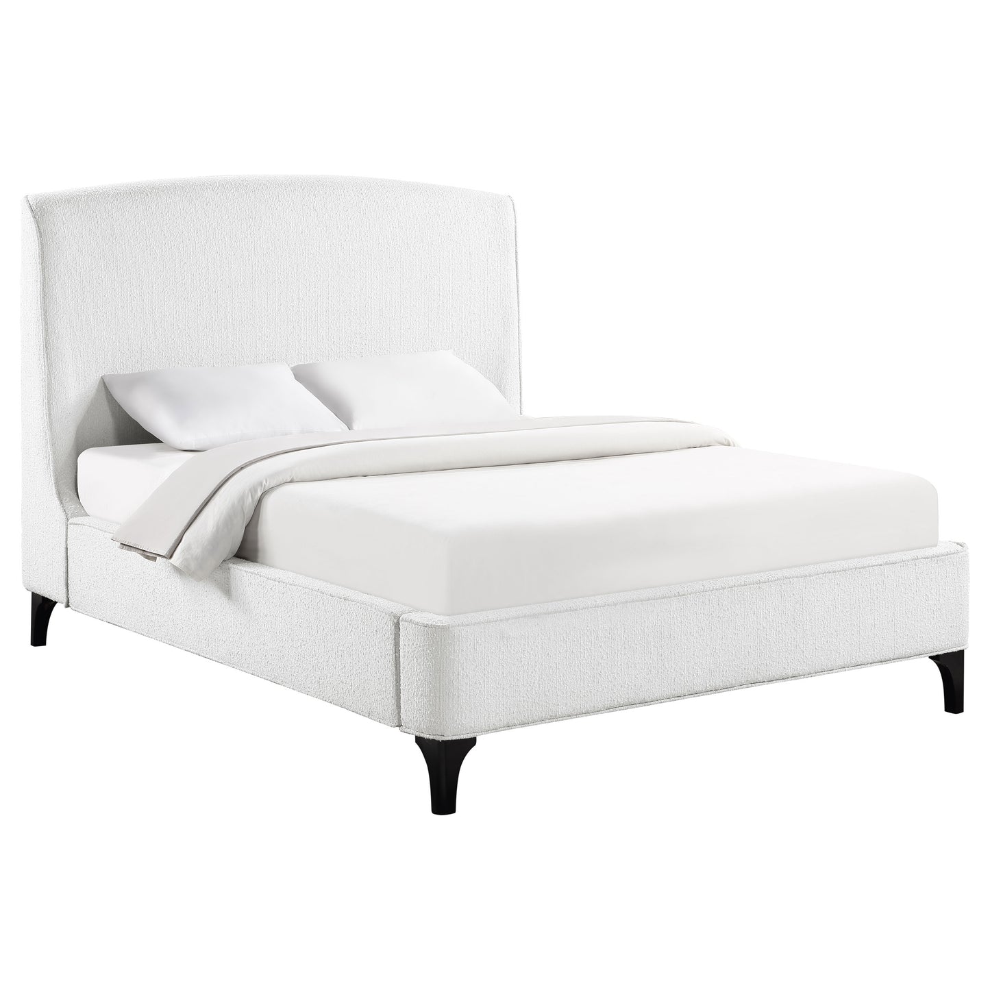 Cama Mosby tapizada Eastern King con respaldo de alas, color nieve
