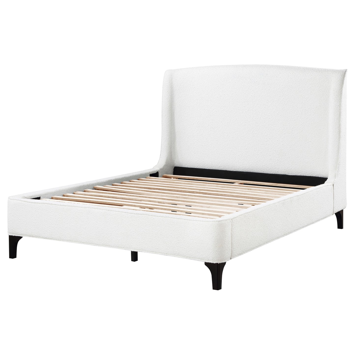 Cama Queen Mosby tapizada con respaldo alto, color nieve