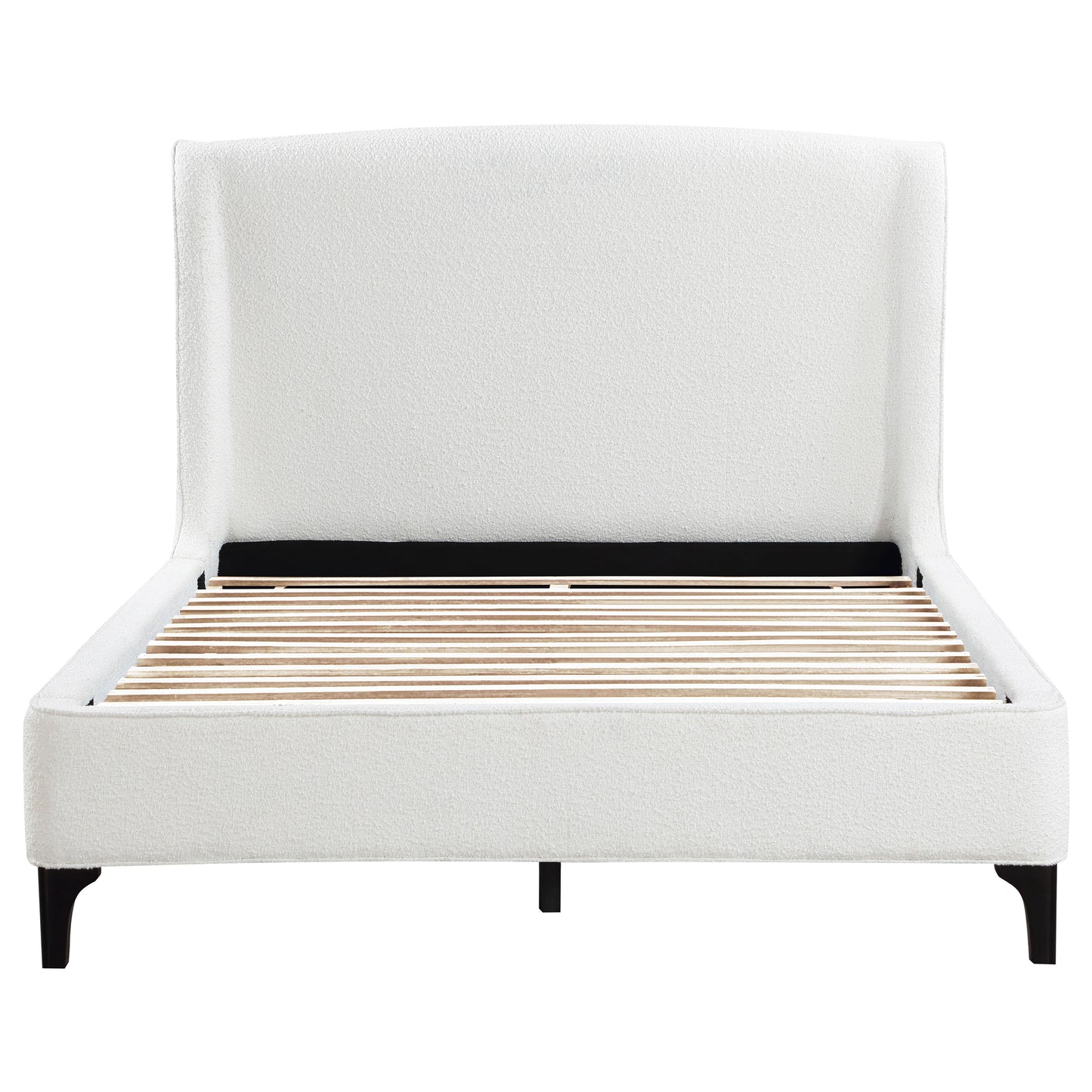 Cama Queen Mosby tapizada con respaldo alto, color nieve