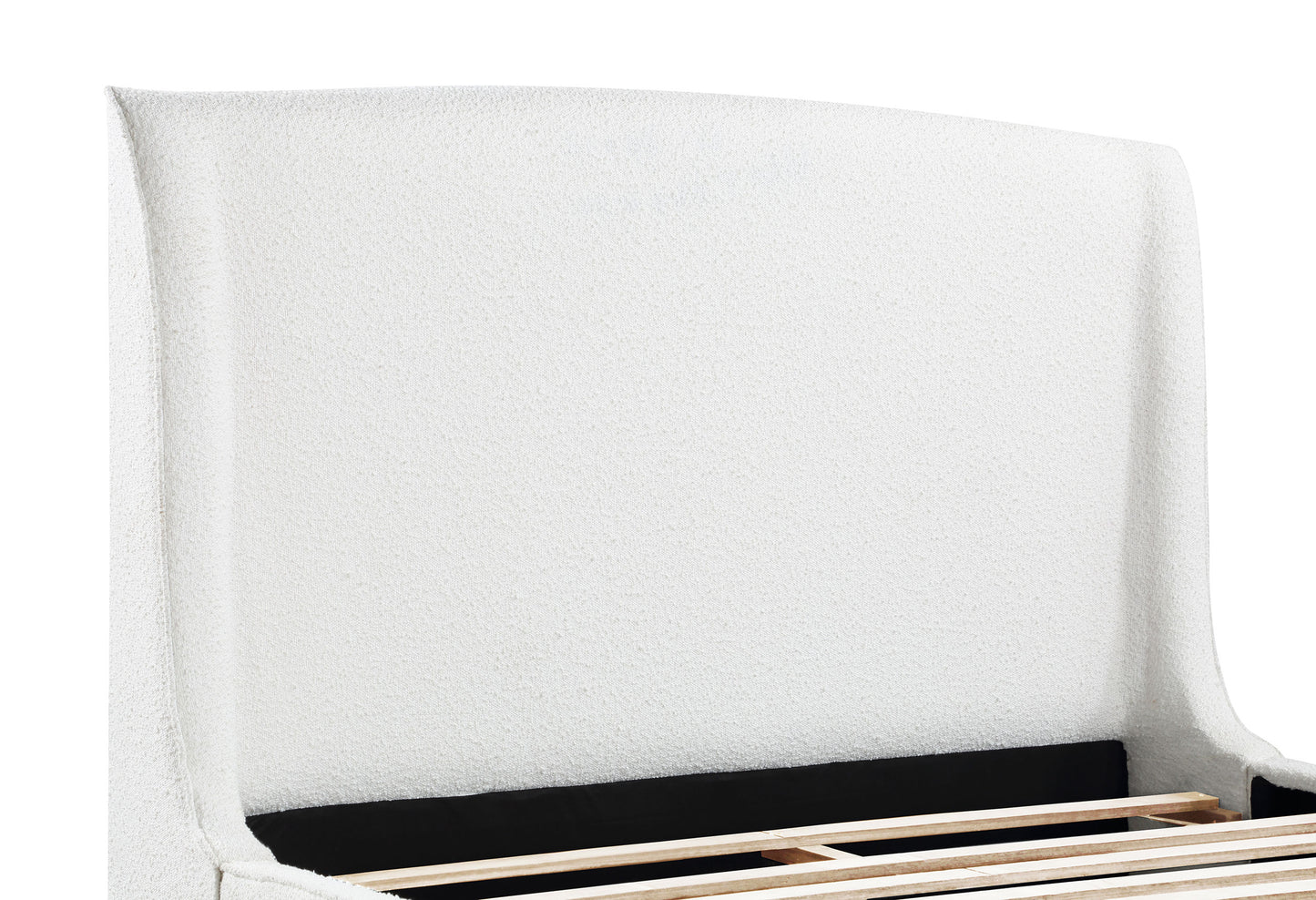 Cama Queen Mosby tapizada con respaldo alto, color nieve