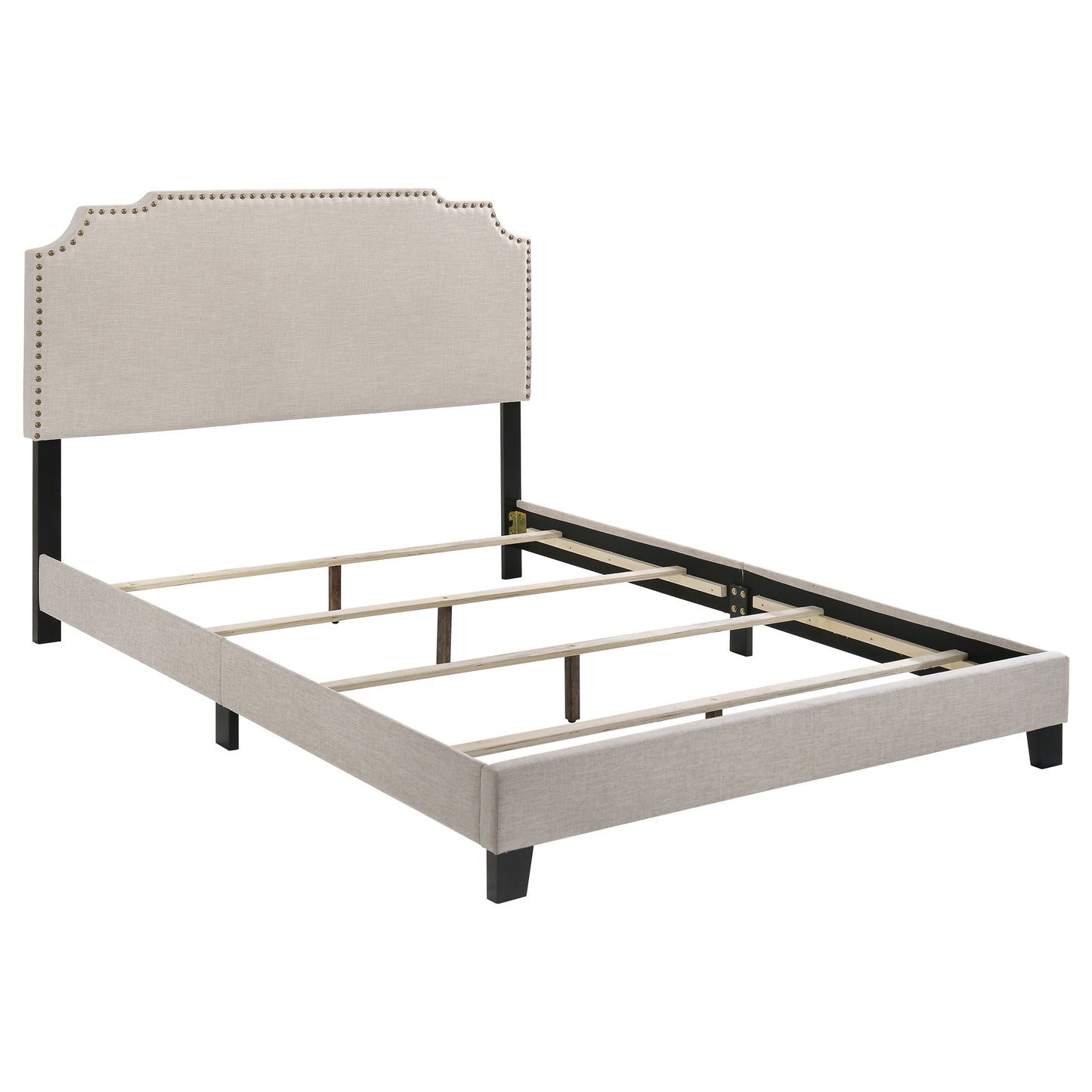 Cama Tamarac tapizada de paneles completos en beige