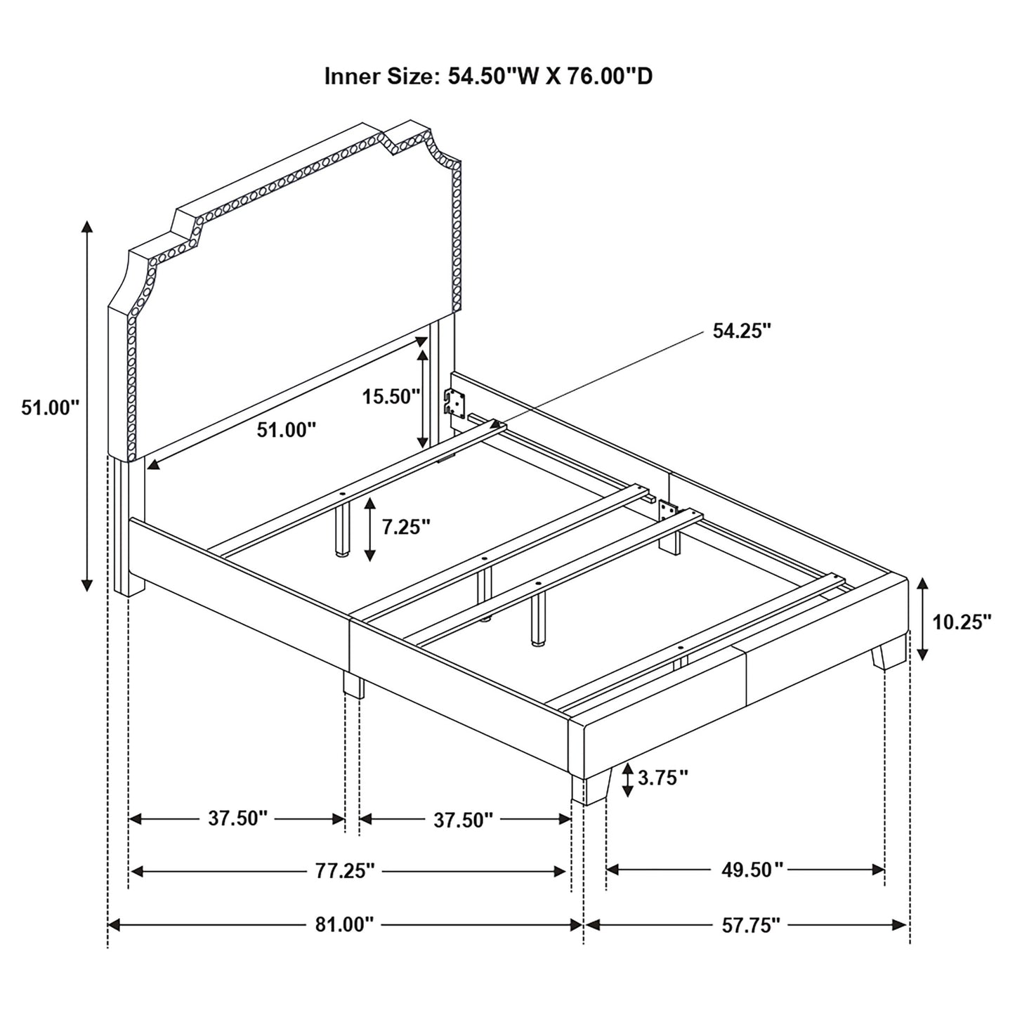 Cama Tamarac tapizada de paneles completos en beige