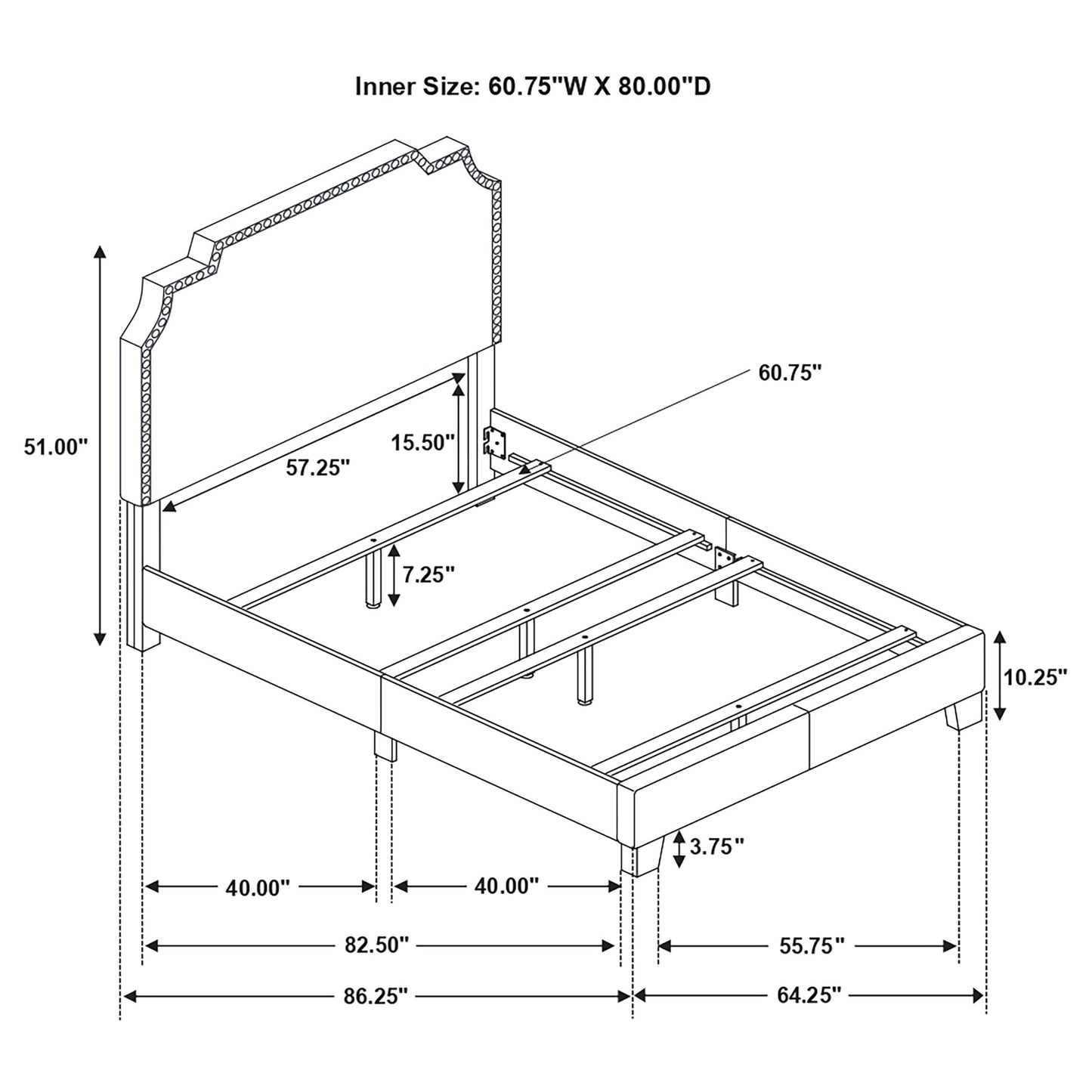 Cama Queen con paneles tapizados Tamarac en color beige