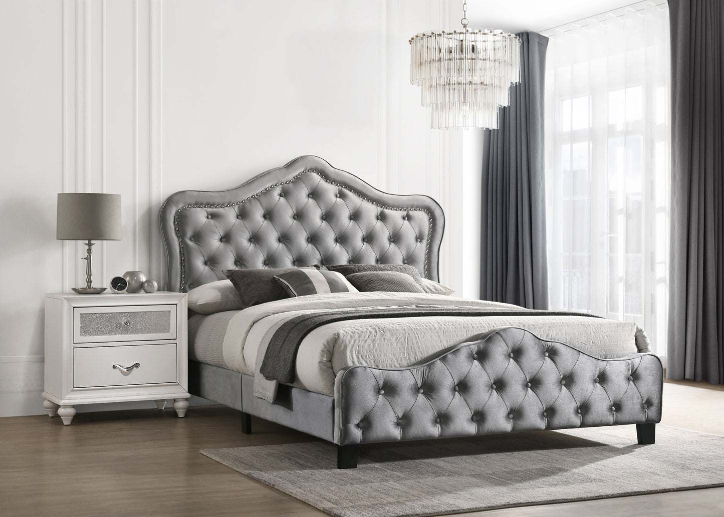 Bella Upholstered Queen Panel Bed Grey